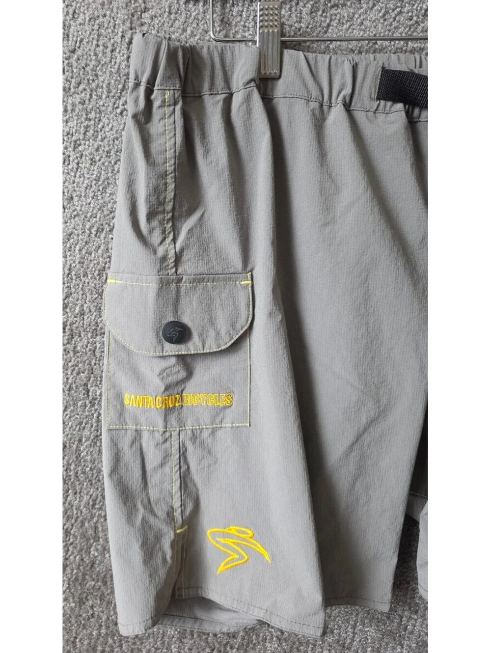 Santa Cruz Short Men Sz Lg Gray 2000s Mountain Bike Webge Belt Yellow Embroider